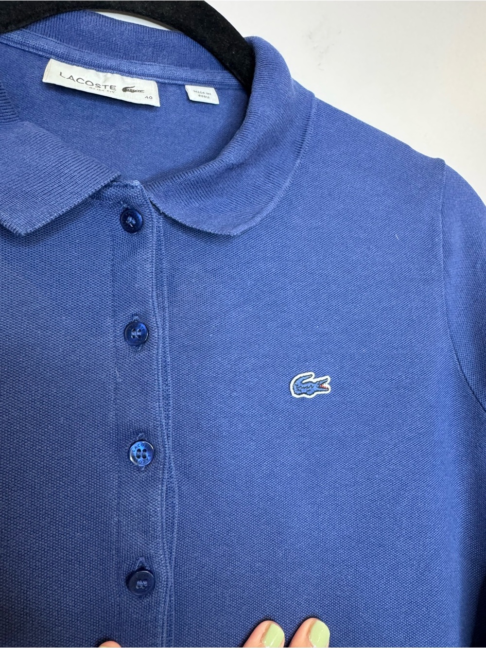 Lacoste Women's Long Sleeve V-Neck Polo Sweater Blue alligator embroidered logo - Picture 5 of 8